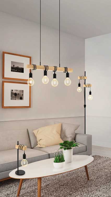 Hanglamp E27 - Zwart eiken - 4 lampen