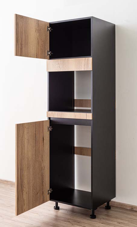 Armoire de cuisine Plenti armoire colonne pour four et réfrigérateur noir/aspect bois 60x208cm