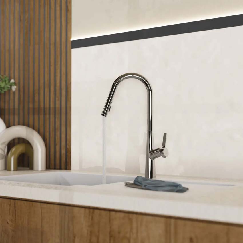 Robinet de cuisine Wasserwerk WK 9 Curve chrome avec bec extractible