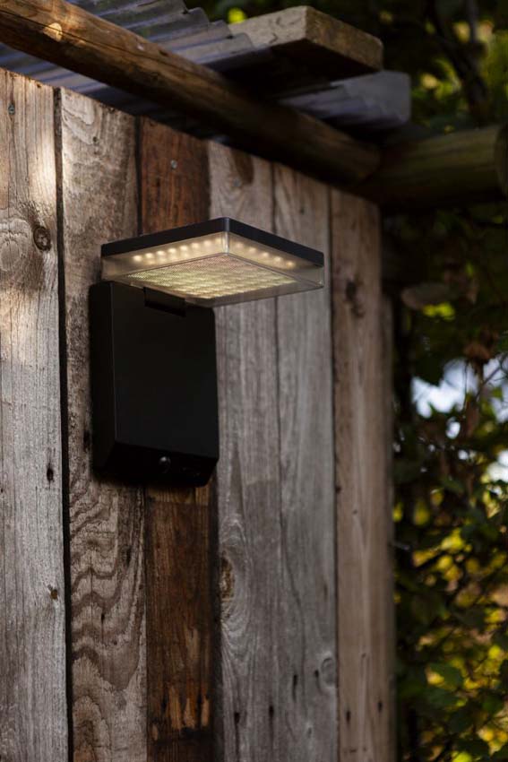 Wandlamp buiten - zwart - H15cm - LED - 1x8W - 4000K - IP44 - bewegingssensor
