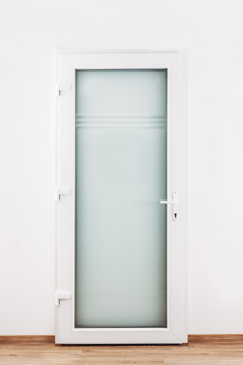 Porte extérieure 3 lignes claires PVC verre mat anthracite/blanc 980x2180mm ouvrant à gauche