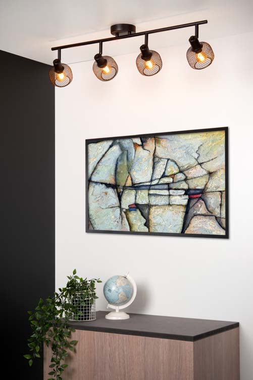 Plafonnier - noir - 76x15x17cm - dimmable - 4xE14 - 25W