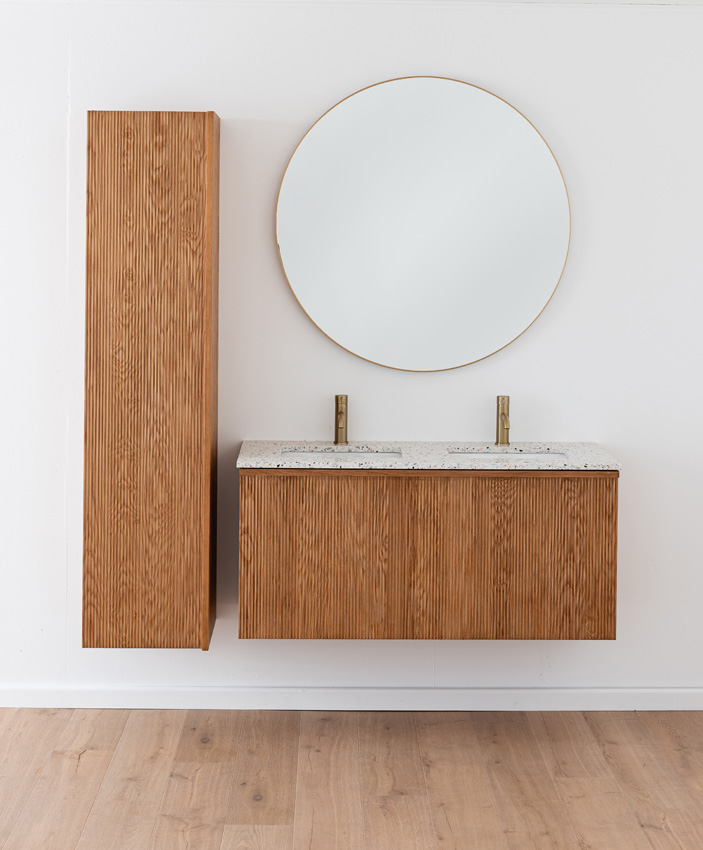 Meuble de salle de bains Fae chêne suspendu avec double lavabo terrazzo 120cm