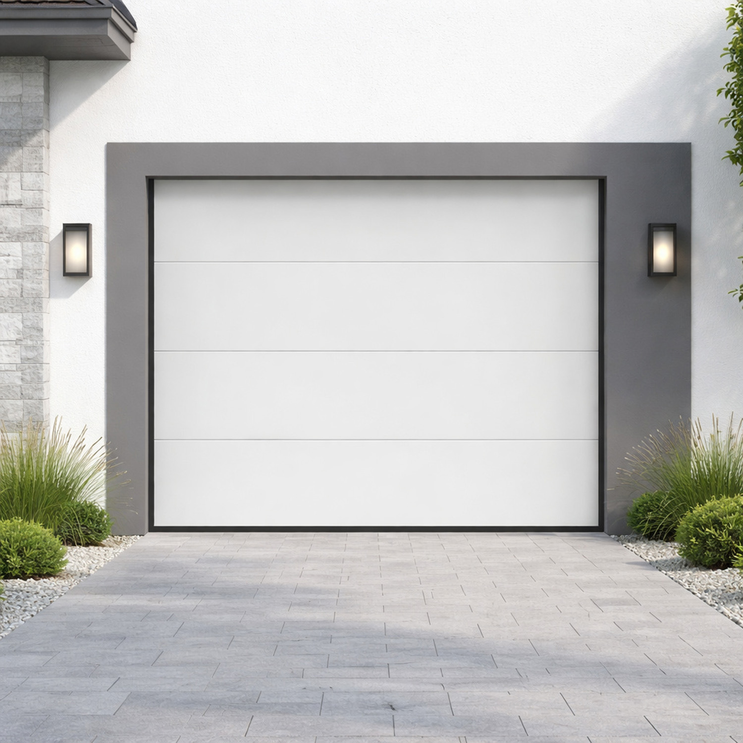 Porte sectionnelle Dora blanche avec moteur et ressort de traction L2500xH2125mm