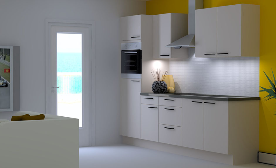 Keuken Premium 3B wit 270cm - voorgemonteerd - met toestellen - vitrokeramische kookplaat en inox wanddampkap