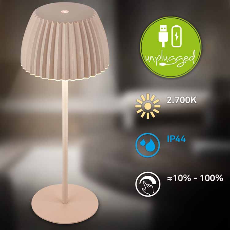 Lampe de table Veluna - beige - 36.5cm - dimmable - LED - 2W - 2700K - IP44 - USB