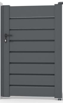 Portillon battant Havana aluminium anthracite 100x175cm - avec lames horizontales, quincaillerie incluse