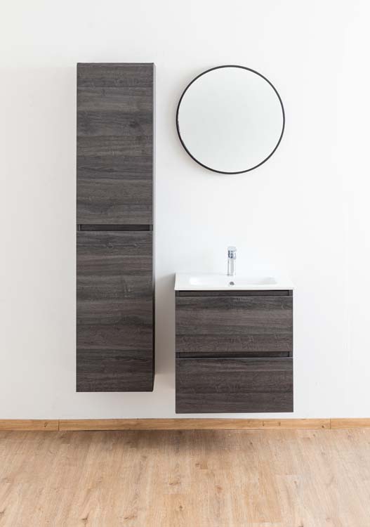 Badkamermeubel Dotan donker eik 600 mm wastafel porselein glans