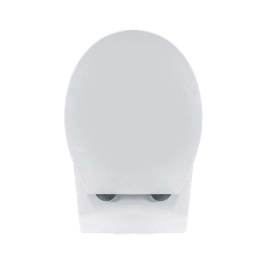 Toilette suspendue sans rebord blanc brillant avec siège WC