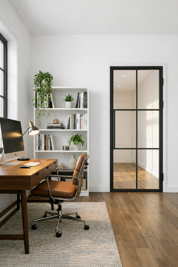 Porte intérieure simple en acier Tara noir 6V poussant à gauche sur mesure