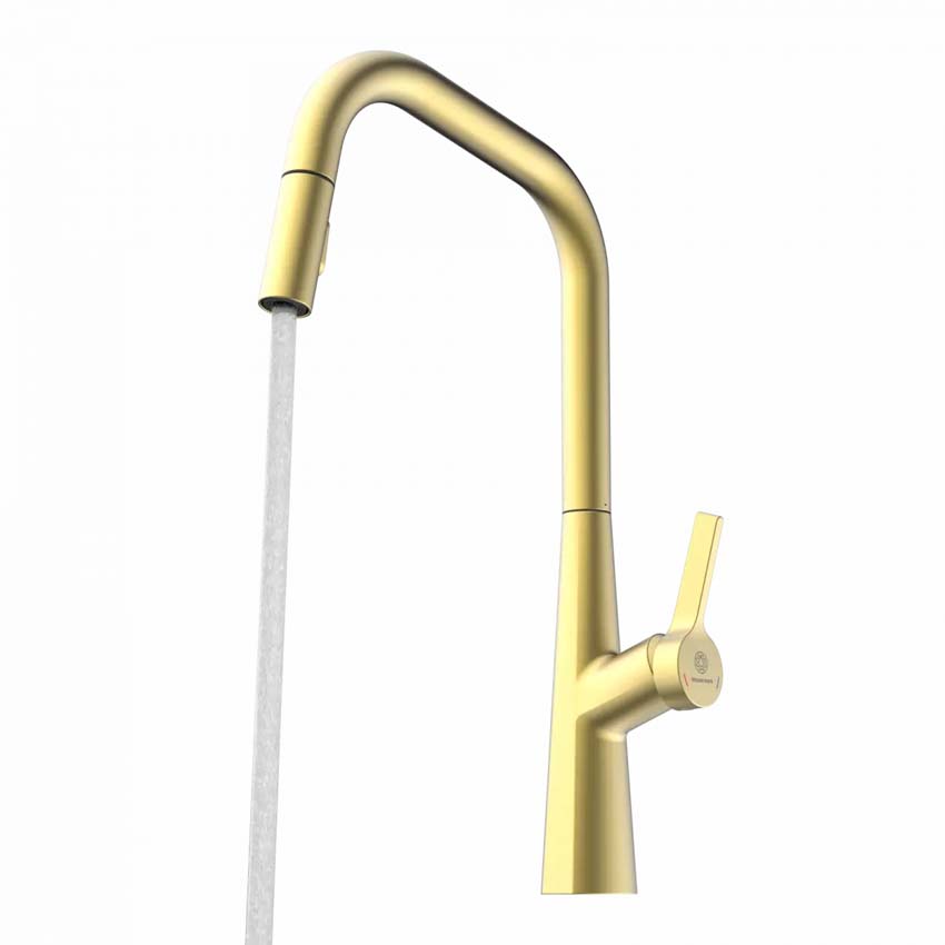 Keukenkraan Wasserwerk WK 9 Edge mat goud met uittrekbare uitloop