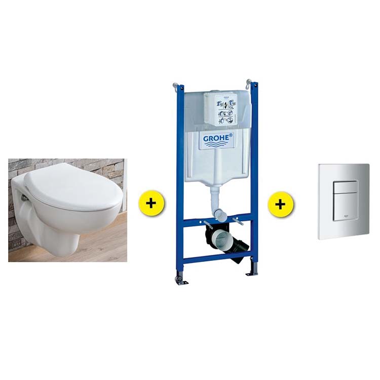 Toiletset Senne wit inclusief softclose WC-bril + inbouwreservoir Solido + drukplaat chroom