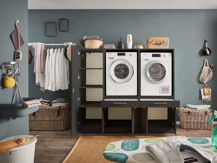 Wasmachine kast Decowash set 14 antraciet 185x67,5x162cm