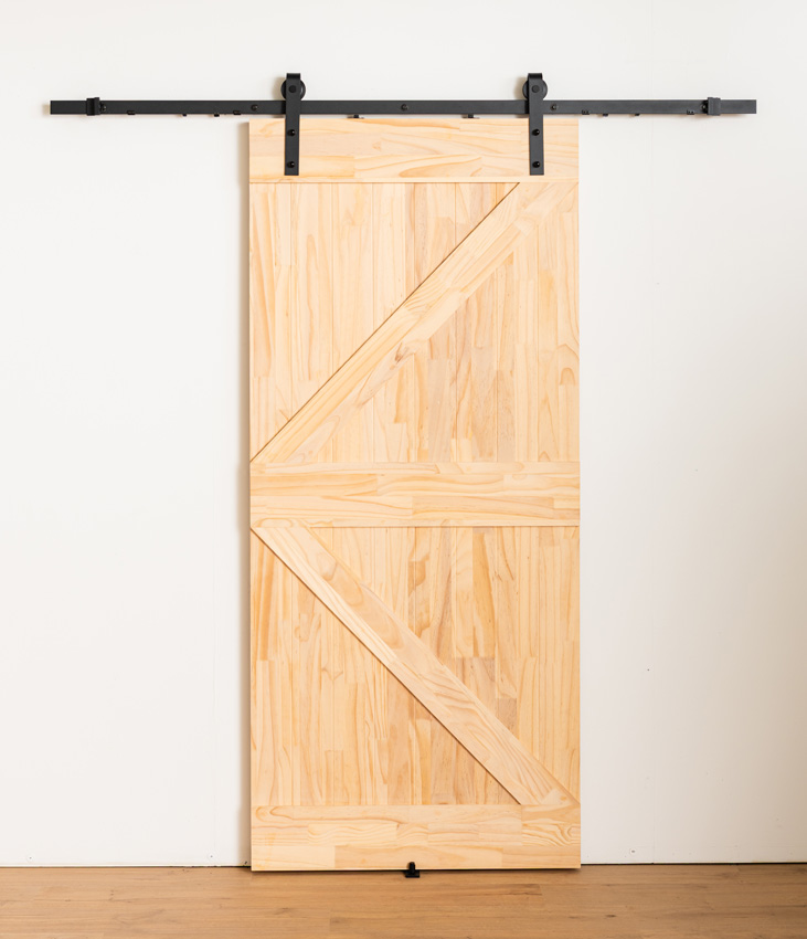 Porte coulissante simple complète Barn Tristan 93x211,5cm + rail robuste noir + guide mural