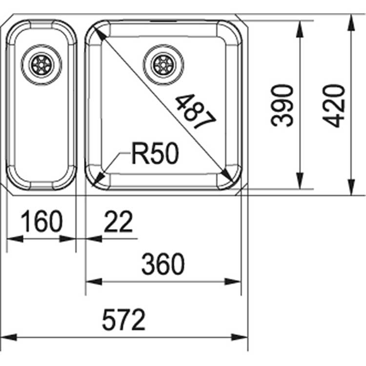 Spoelbak Franke Largo inox 1,5 bak 57,5x42cm rechts