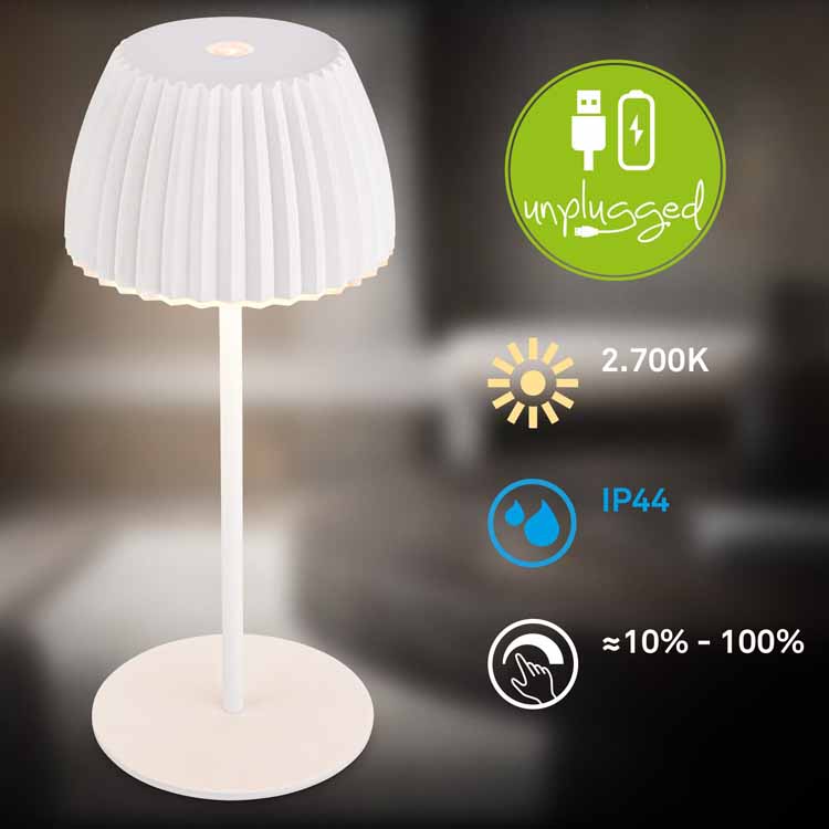 Tafellamp Elvoro - wit - 20cm - dimbaar - LED - 1.5W - 2700K - IP44 - USB