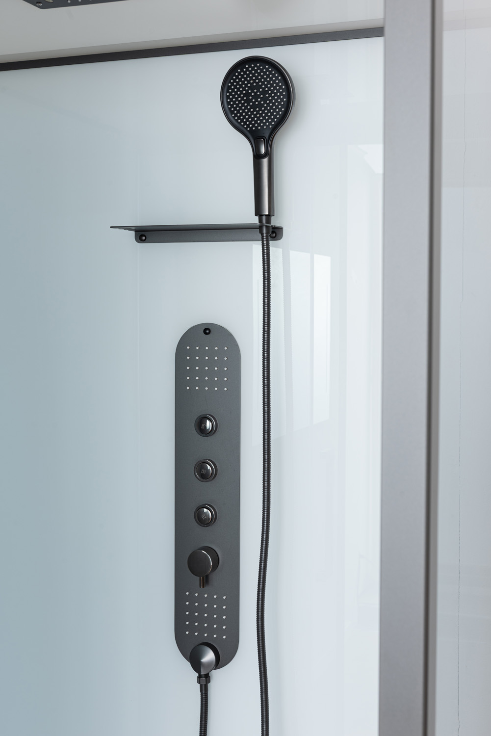 Cabine de douche Amani gauche/droite gunmetal verre gris porte coulissante 90x115x215cm