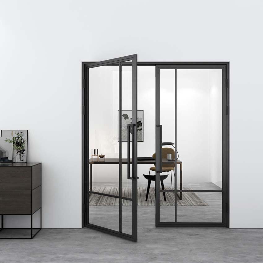 Porte intérieure double en acier Tara noir 2x4V poussant à droite sur mesure