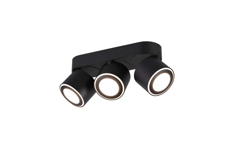 Spot en applique noir mate incl 3x3W/340Lm+3x1,5W/110Lm LED/ 3000K