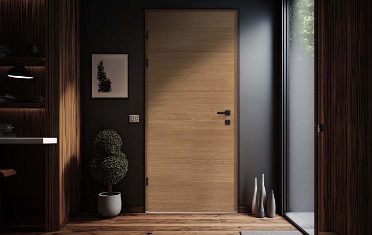 Porte extérieure bois Ebro meranti naturel 980x2180mm ouvrant à gauche