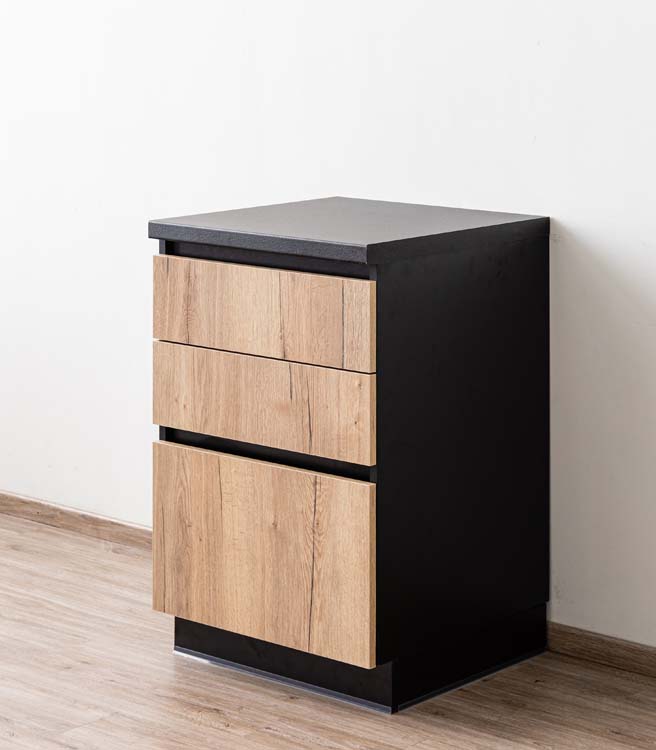 Armoire de cuisine Plenti avec 3 tiroirs noirs/aspect bois 60x78cm