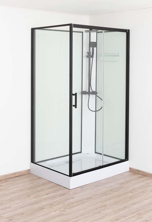 Douchecabine Ava thermostatisch rechts zwart/wit schuifdeur 90x120x226cm incl. doucheset zwart