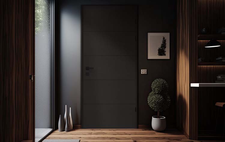 Porte extérieure bois Ebro meranti noir 980x2180mm ouvrant à droite