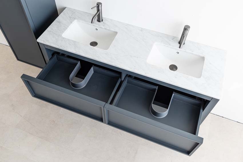 Badkamermeubel Fara antraciet staand met dubbele wastafel carrara 140cm