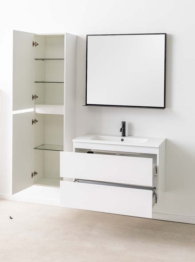 Meuble de salle de bains Tibo blanc suspendu avec lavabo simple blanc mat 90cm