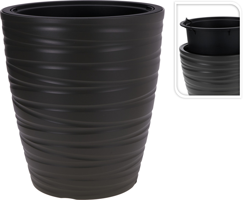 Pot de fleurs 2 en 1 plastique gris foncé 47x52cm