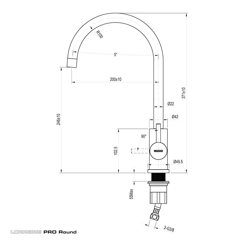 Keukenkraan Lorreine Pro-Round inox