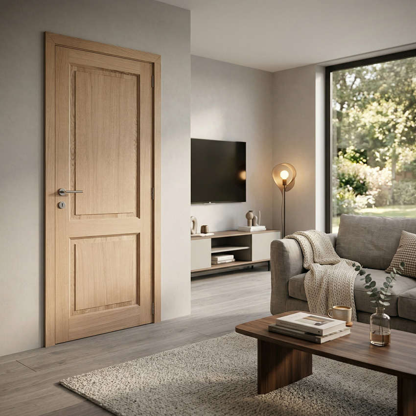 Complete binnendeur Versailles fineer eik 201,5x83cm massief hout omkeerbaar + deurkast 16,5cm
