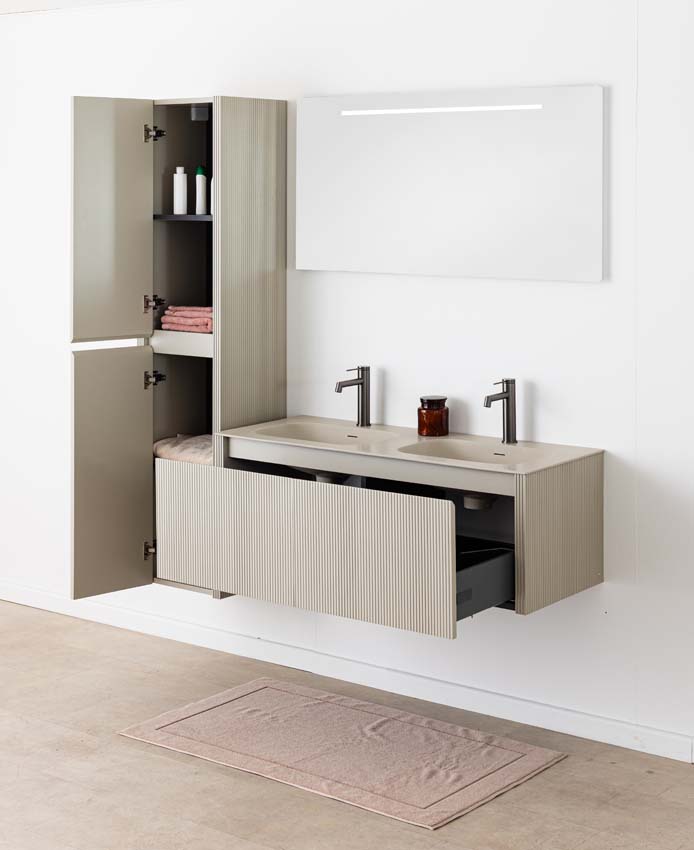 Meuble de salle de bain Amelia gris fumé avec double lavabo mat 120cm