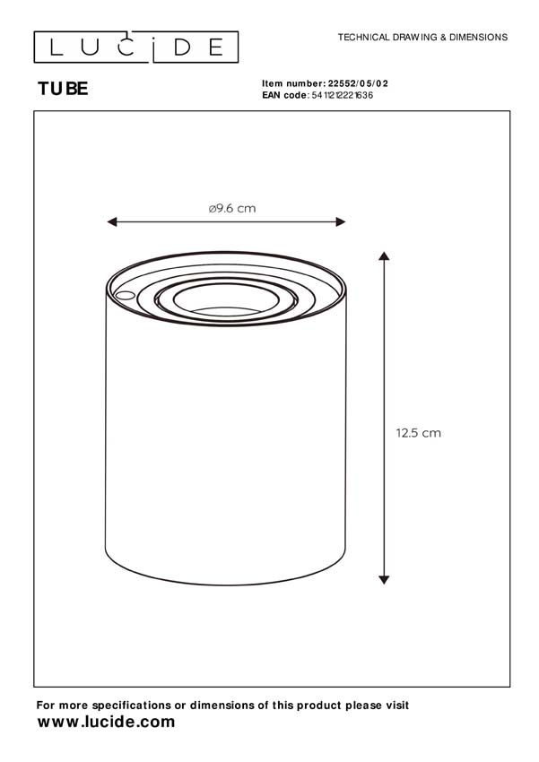 Lucide TUBE - Lampe de table - Ø 9,6 cm - LED Dim. - GU10 - 1x5W 2600K/2800K - 3 StepDim - Or Mat / Laiton