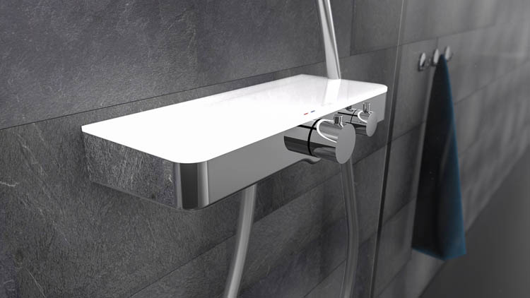 Robinet de douche thermostatique avec planchet Olfa chrome/blanc Robinet de douche thermostatique avec planchet Olfa chrome/blanc