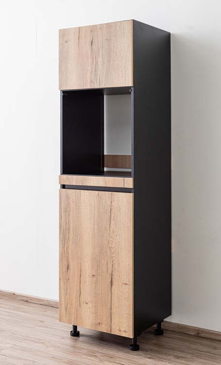 Armoire de cuisine Plenti armoire colonne pour four et réfrigérateur noir/aspect bois 60x208cm