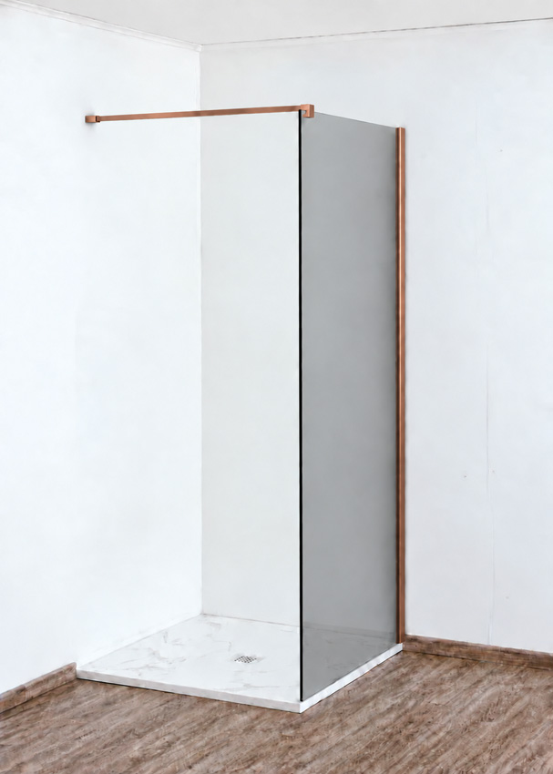 Paroi de douche à l'italienne Anais verre gris avec kit de profilés cuivre 107x200cm