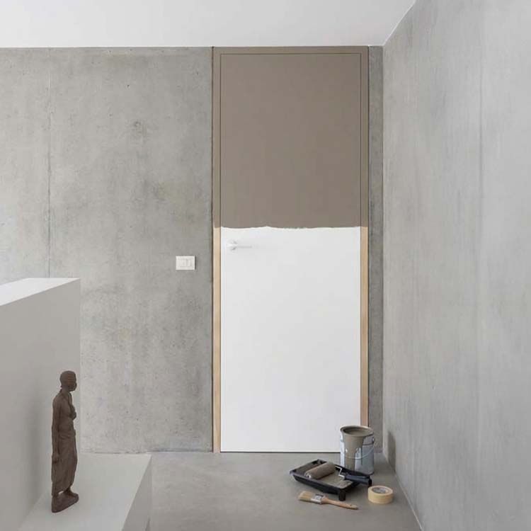 Verfblokdeur compleet 93cm zilver+blokkader in rubberwood 15cm links