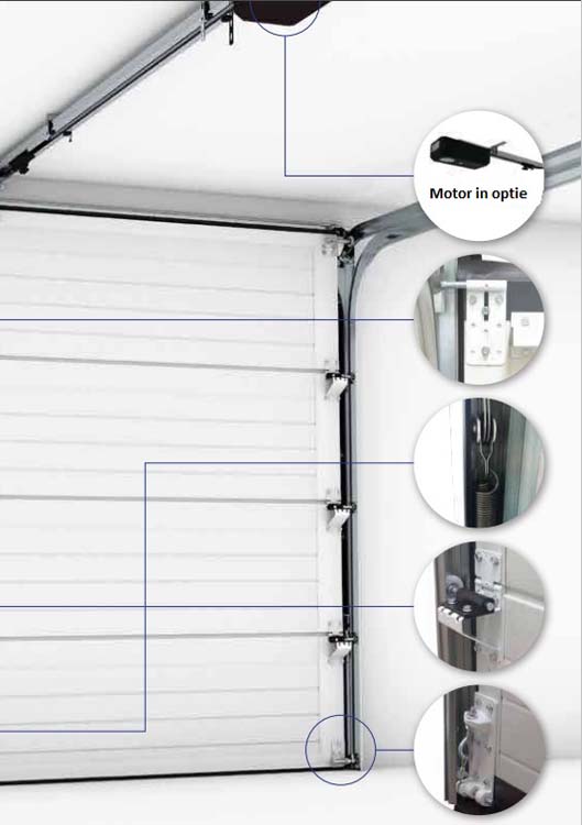 Porte sectionnelle Dora blanche avec ressort de traction L2375xH2125mm