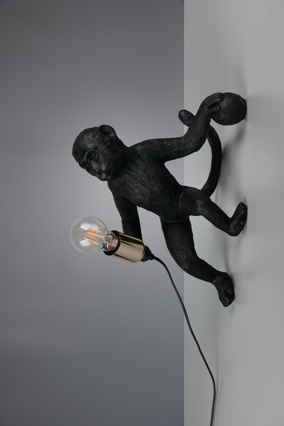 Applique murale Singe - noir - 35x36,5x20cm - E27 - 1x15W