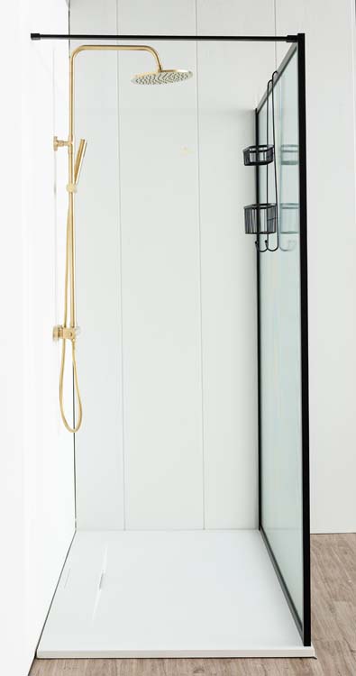 Paroi de douche Umi 2 nervurée profile noire 160x200cm avec barre