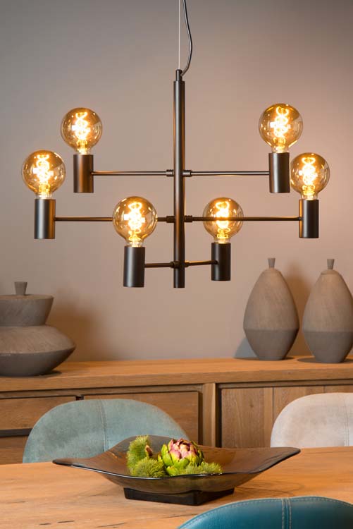 Hanglamp - zwart - 6xE27 - 6x40W