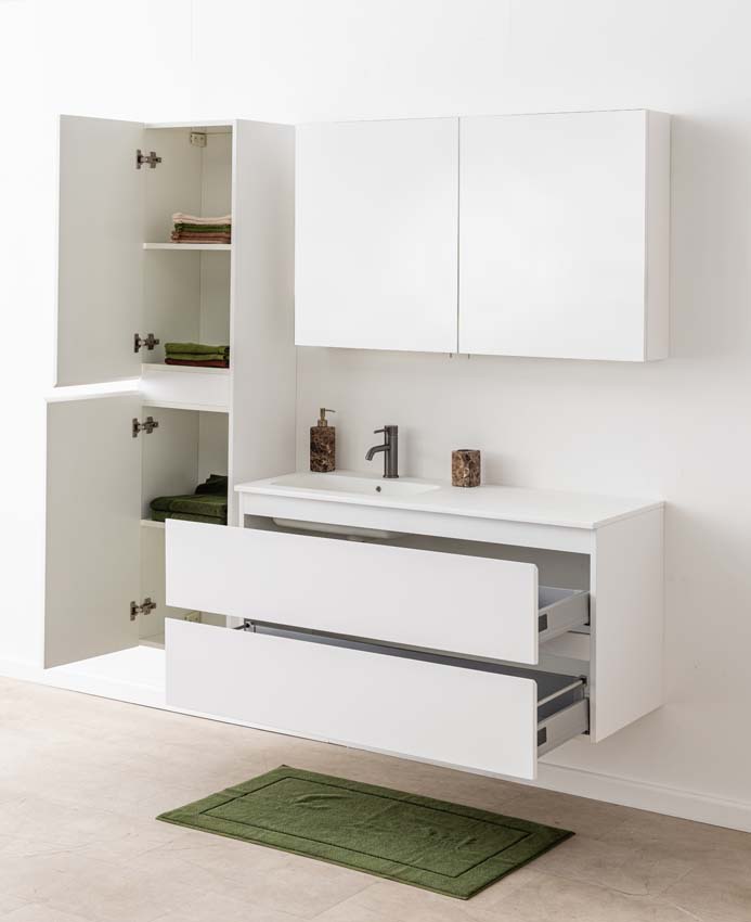 Meuble de salle de bain Tibo blanc avec lavabo simple blanc mat 120cm