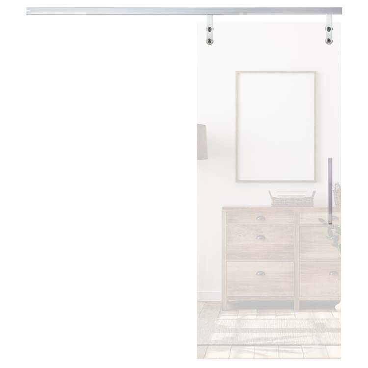 Complete enkele glazen schuifdeur Sky Night mat glas 93x215cm - rail aluminium - trekker vierkant