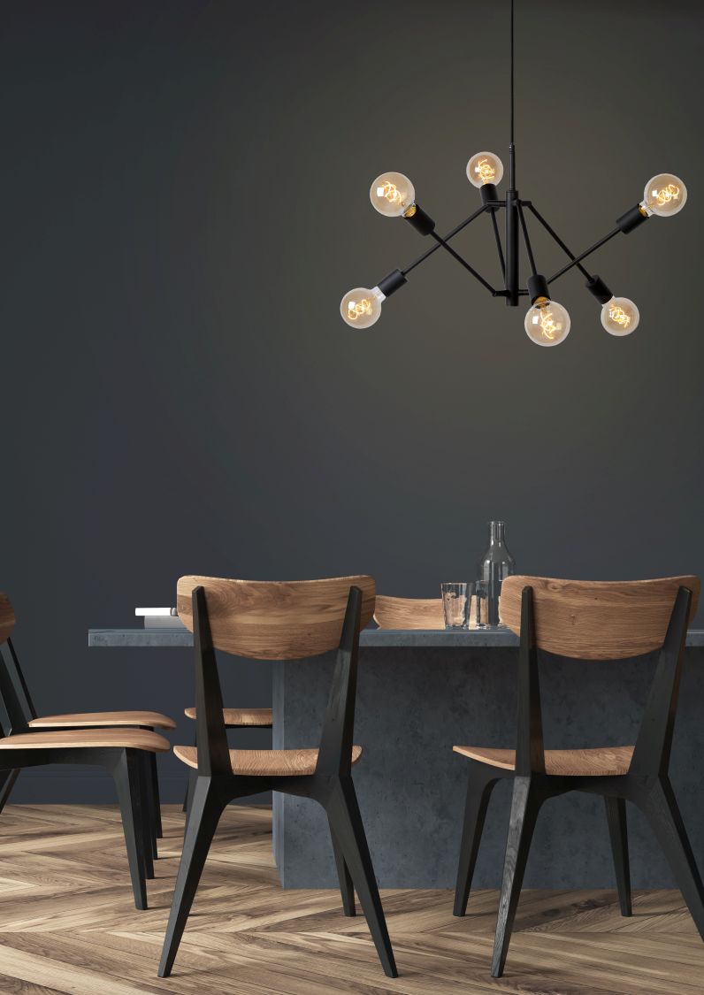 Suspension - noir - 76x76x177cm - dimmable - 6xE27 - 40W
