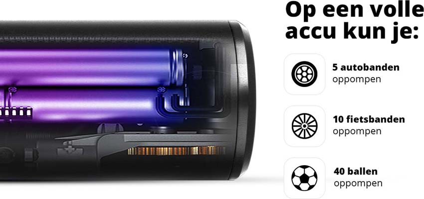 Draadloze luchtcompressor met usb en 5 opzetstukken