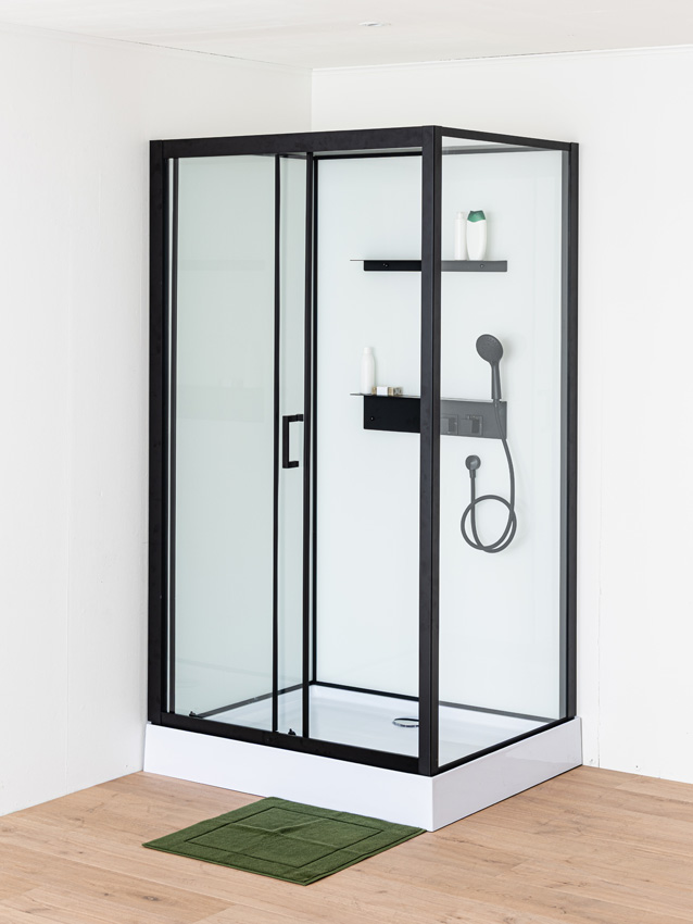 Cabine de douche Adele thermostatique gauche/droite noir/blanc porte coulissante 115x90x225cm