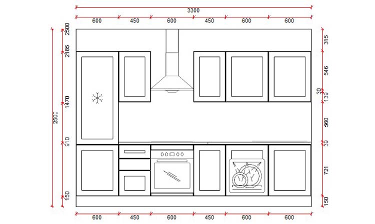 Keuken Premium 6 wit kader 330cm - voorgemonteerd - zonder toestellen