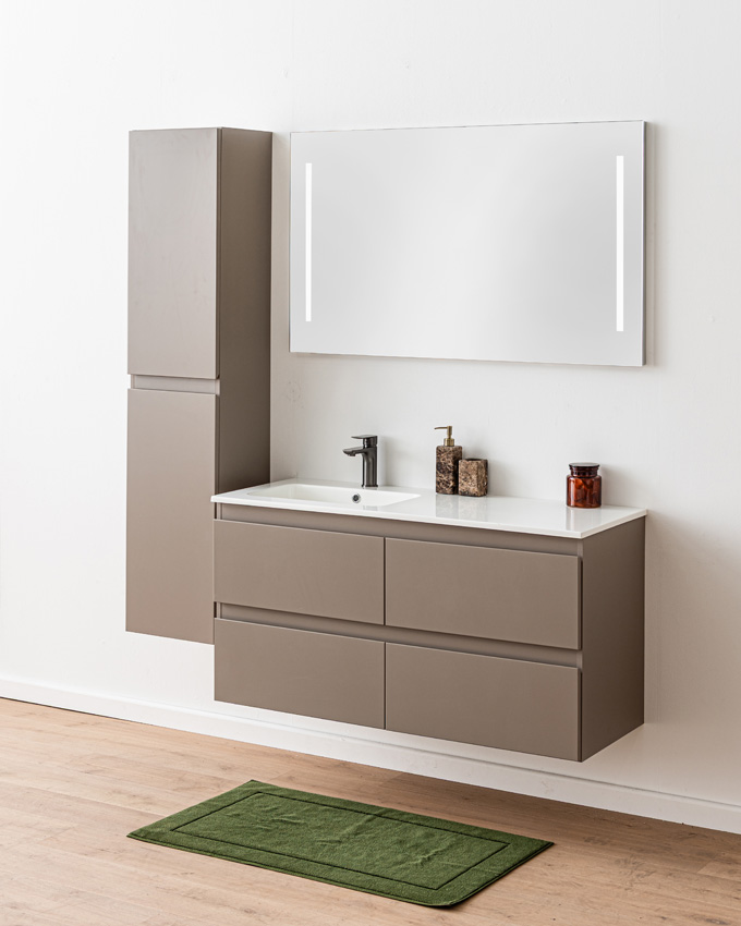 Meuble de salle de bains Trente taupe avec lavabo simple blanc brillant 120cm