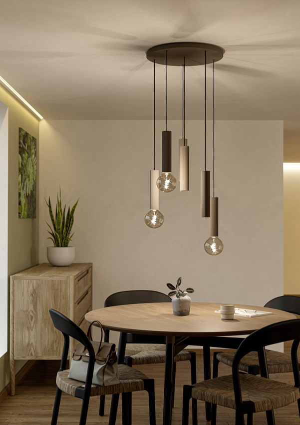 Hanglamp - zand - 96x14x102cm - dimbaar - E27 + GU10 - 3x40W + 3x7W - excl. lichtbronnen